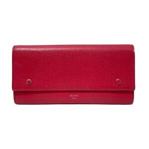CELINE Large Flap Multifunction - Red Leather Long Wallet